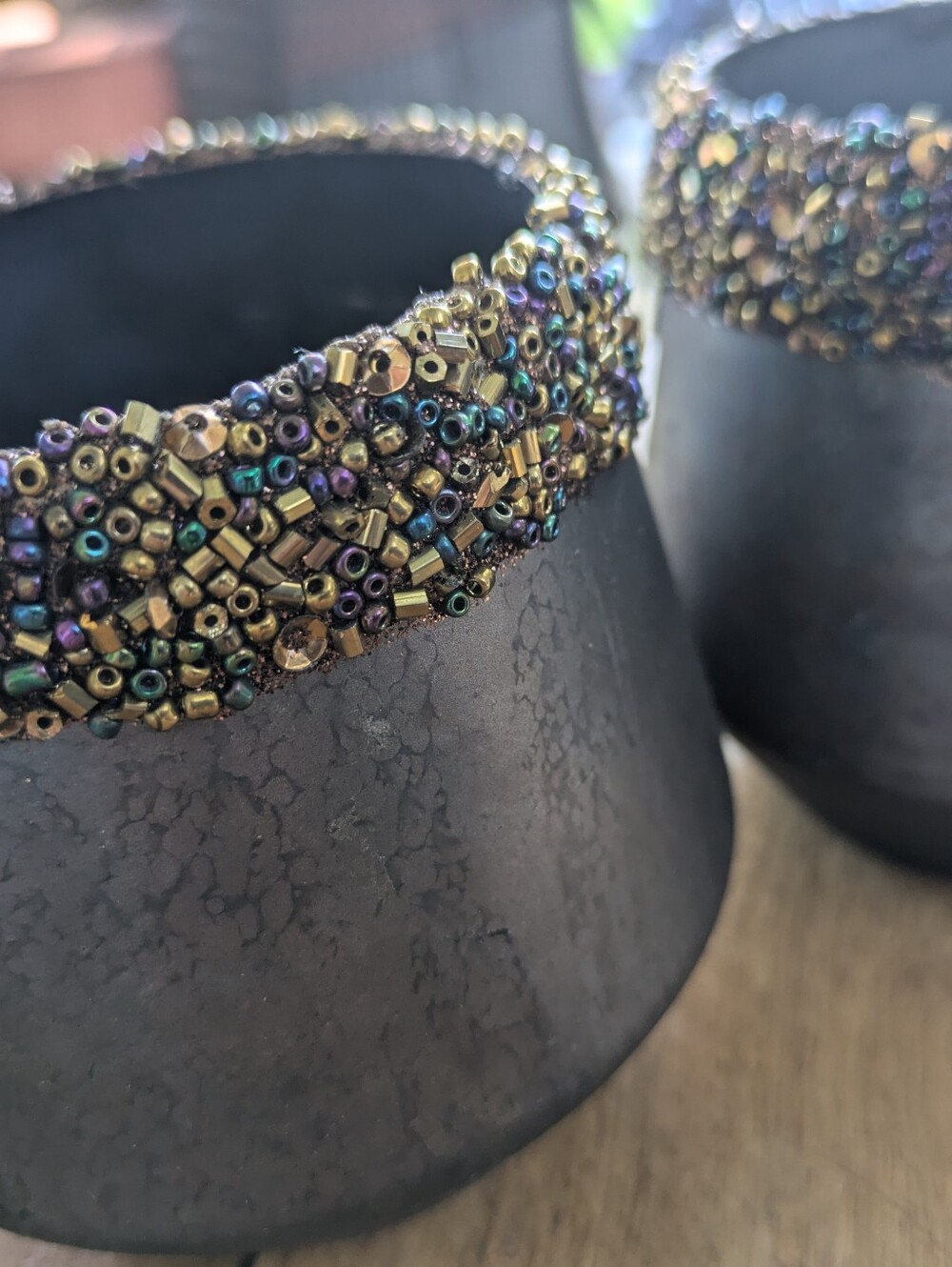 Wicked Moody Beaded Accent Candle Holders - Iridescent Black Plum